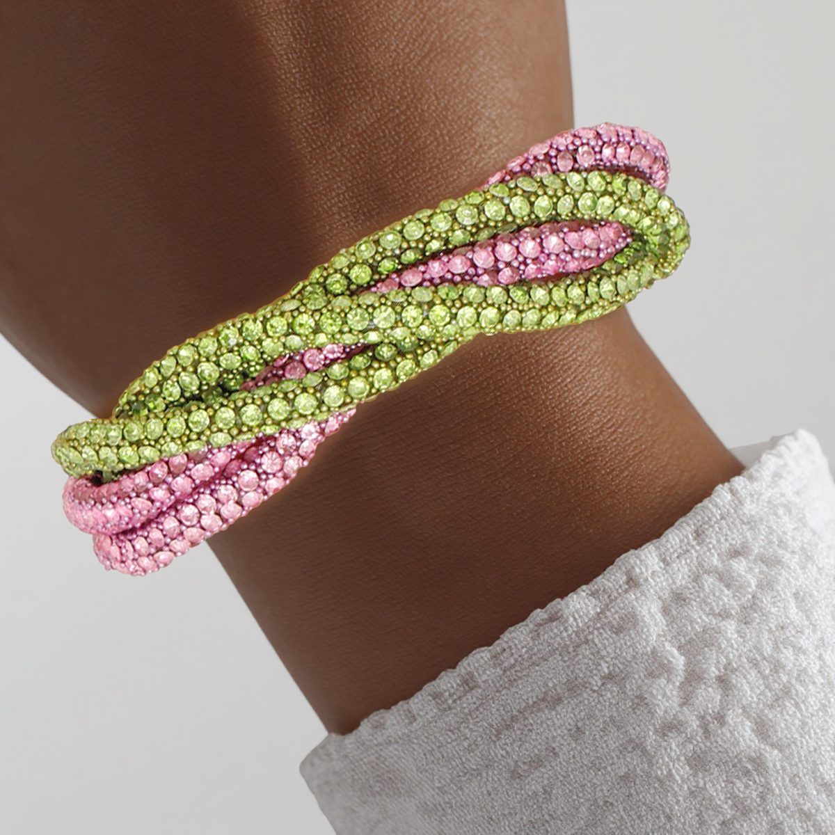 Sorority Vibrant Pink Green Twisted Tube Bracelet